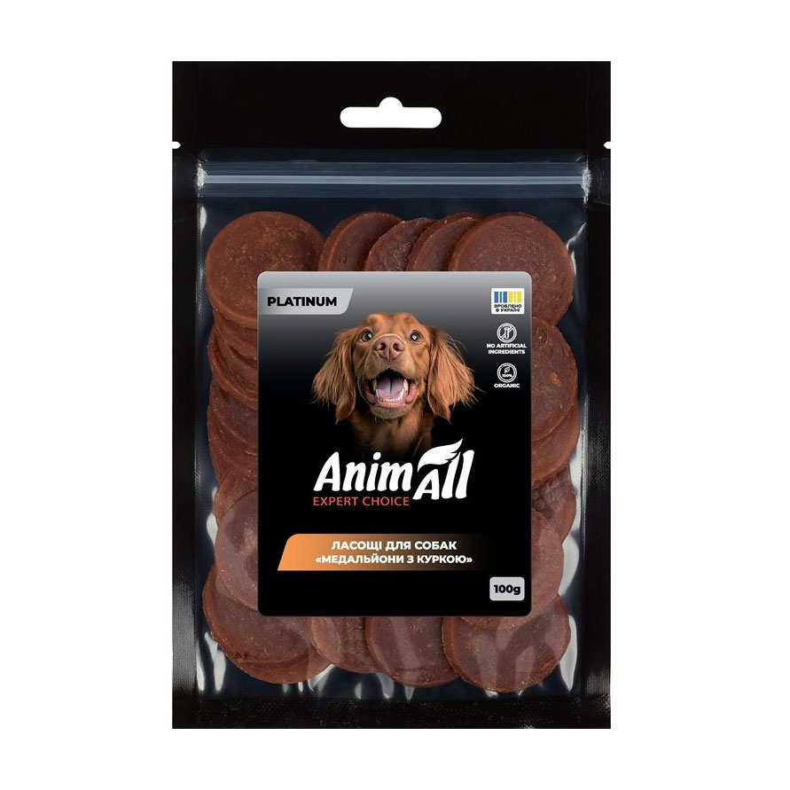 Ласощі для собак AnimAll Platinum Медальйони з куркою, 100 г