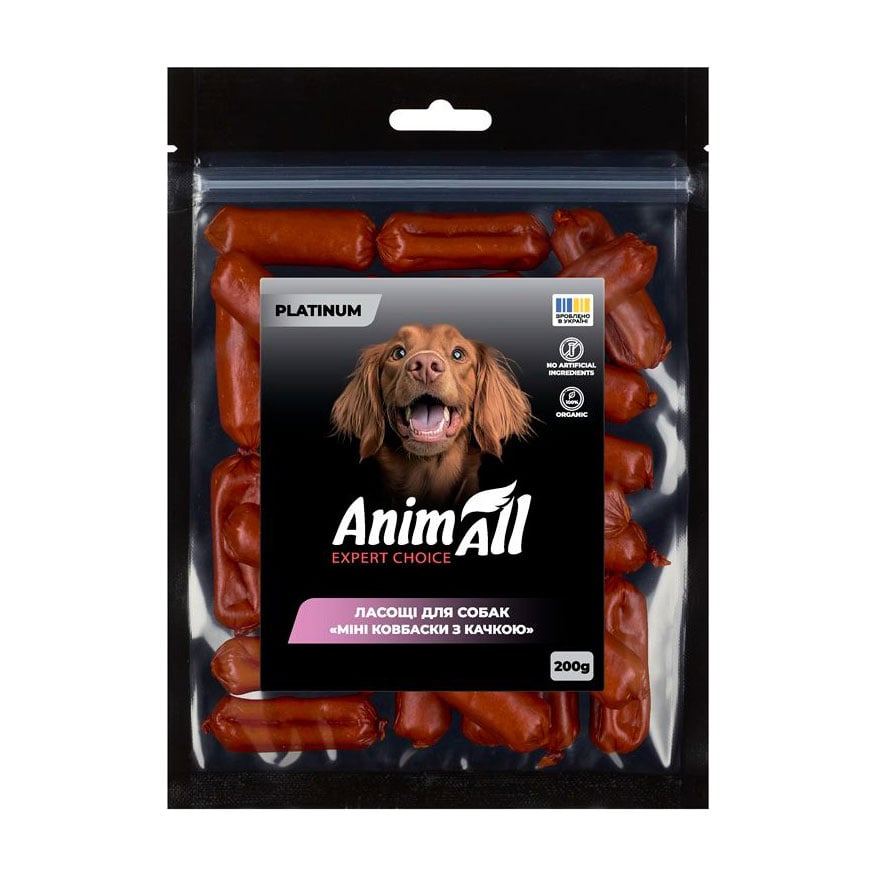 Ласощі для собак AnimAll Platinum Міні ковбаски з качкою, 200 г
