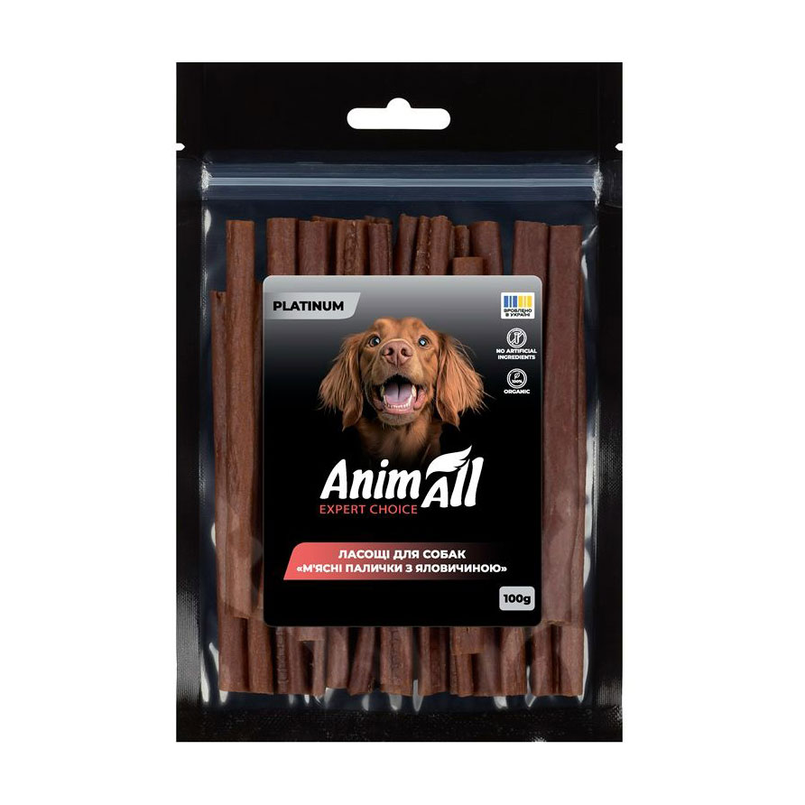 Ласощі для собак AnimAll Platinum М'ясні палички з яловичиною, 100 г
