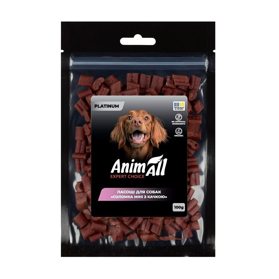 Ласощі для собак AnimAll Platinum Соломка міні з качкою, 100 г