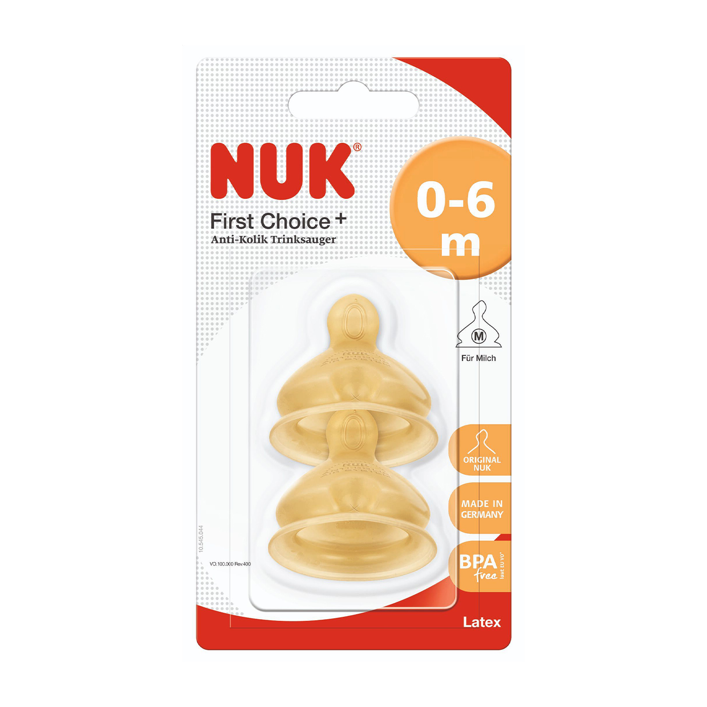 Латексна соска NUK First Choice Plus від народження до 6 місяців, з отвором М, розмір 1, 2 шт (3952394)