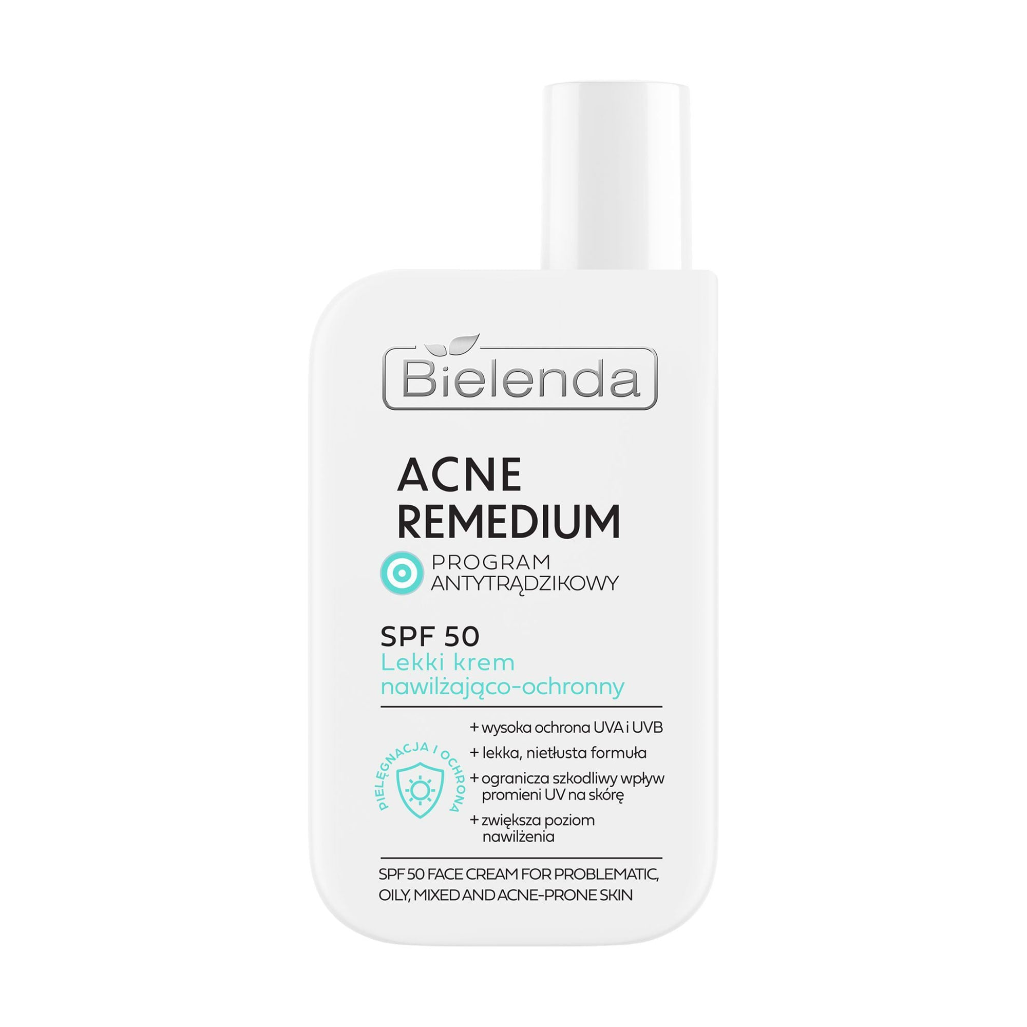 Легкий зволожувальний та захисний крем для обличчя Bielenda Acne Remedium Face Cream, SPF 50, 40 мл