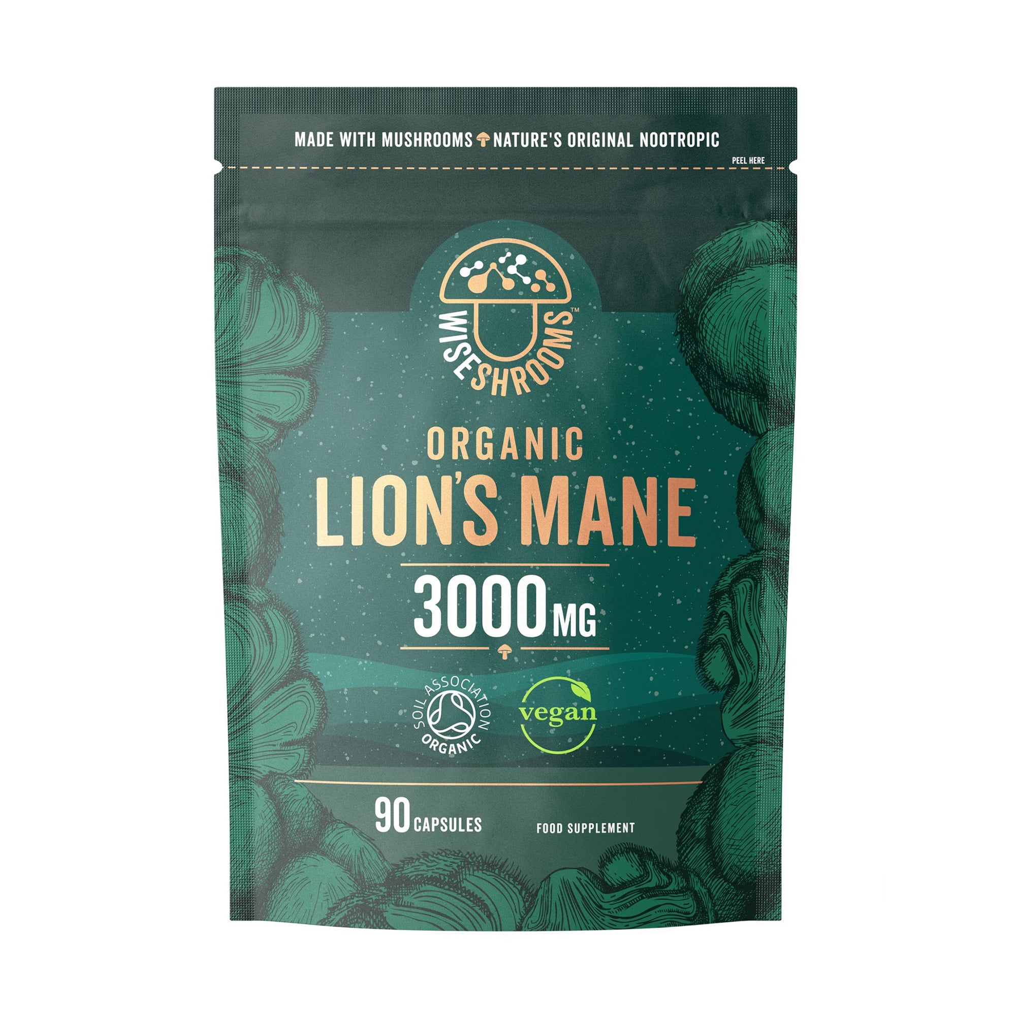 Левова грива Wiseshrooms Lion's Mane, 3000 мг, 90 капсул