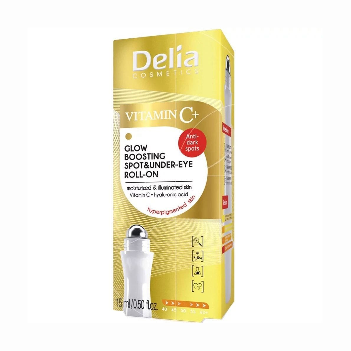 Ліфтінг-рол для шкіри навколо очей Delia Cosmetics Vitamin С+ Glow Boosting Spot &amp; Under Eye Roll-On, 15 мл