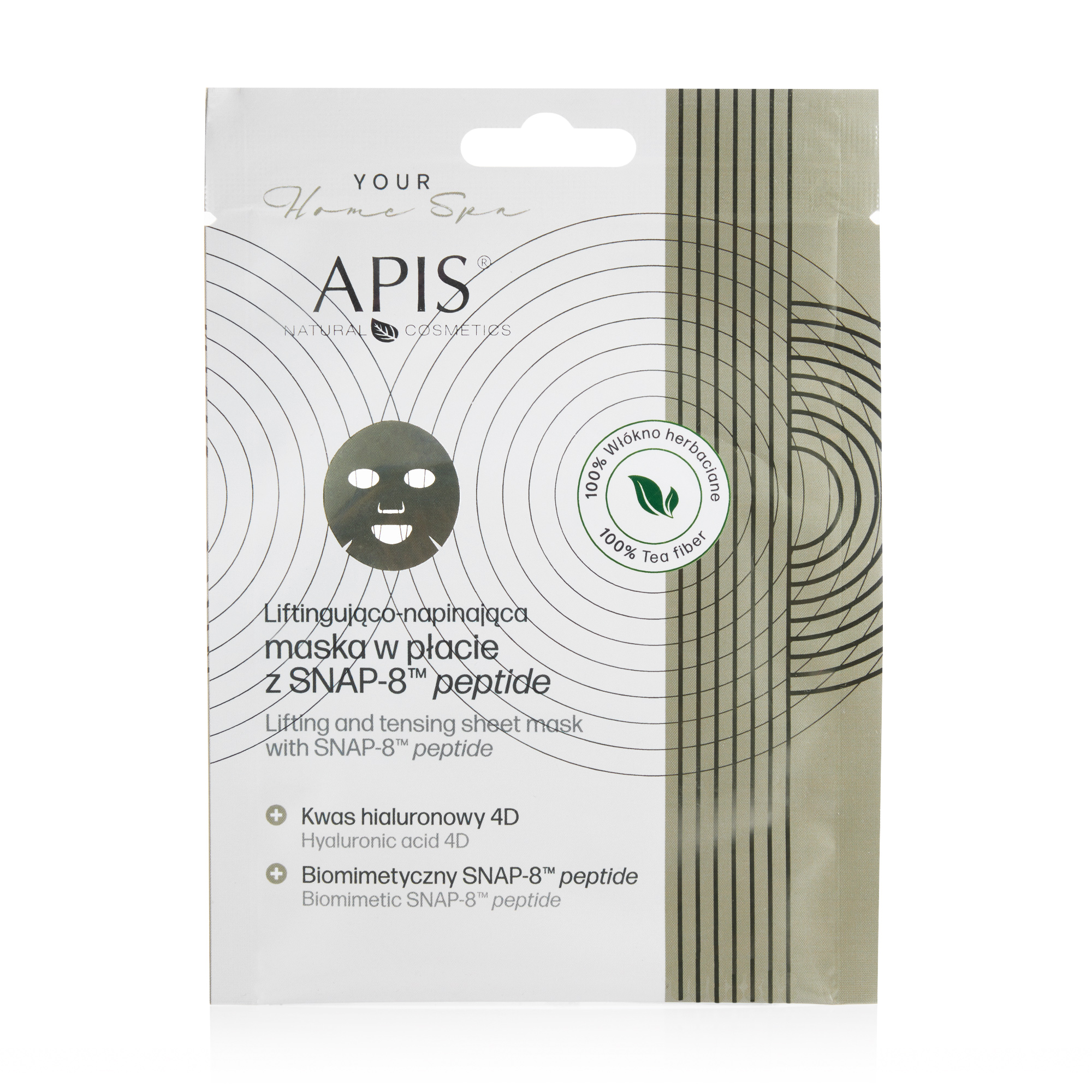 Ліфтинг-підтягувальна тканинна маска для обличчя Apis Natural Cosmetics Your Home Spa Lifting And Tensing Sheet Mask з пептидом SNAP-8 MT, 20 г