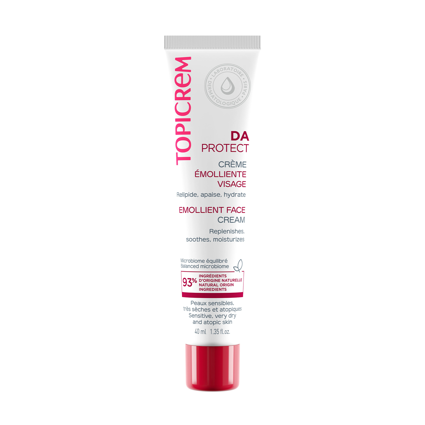 Ліпідовідновлювальний крем для обличчя Topicrem DA Emollient Face Cream, 40 мл