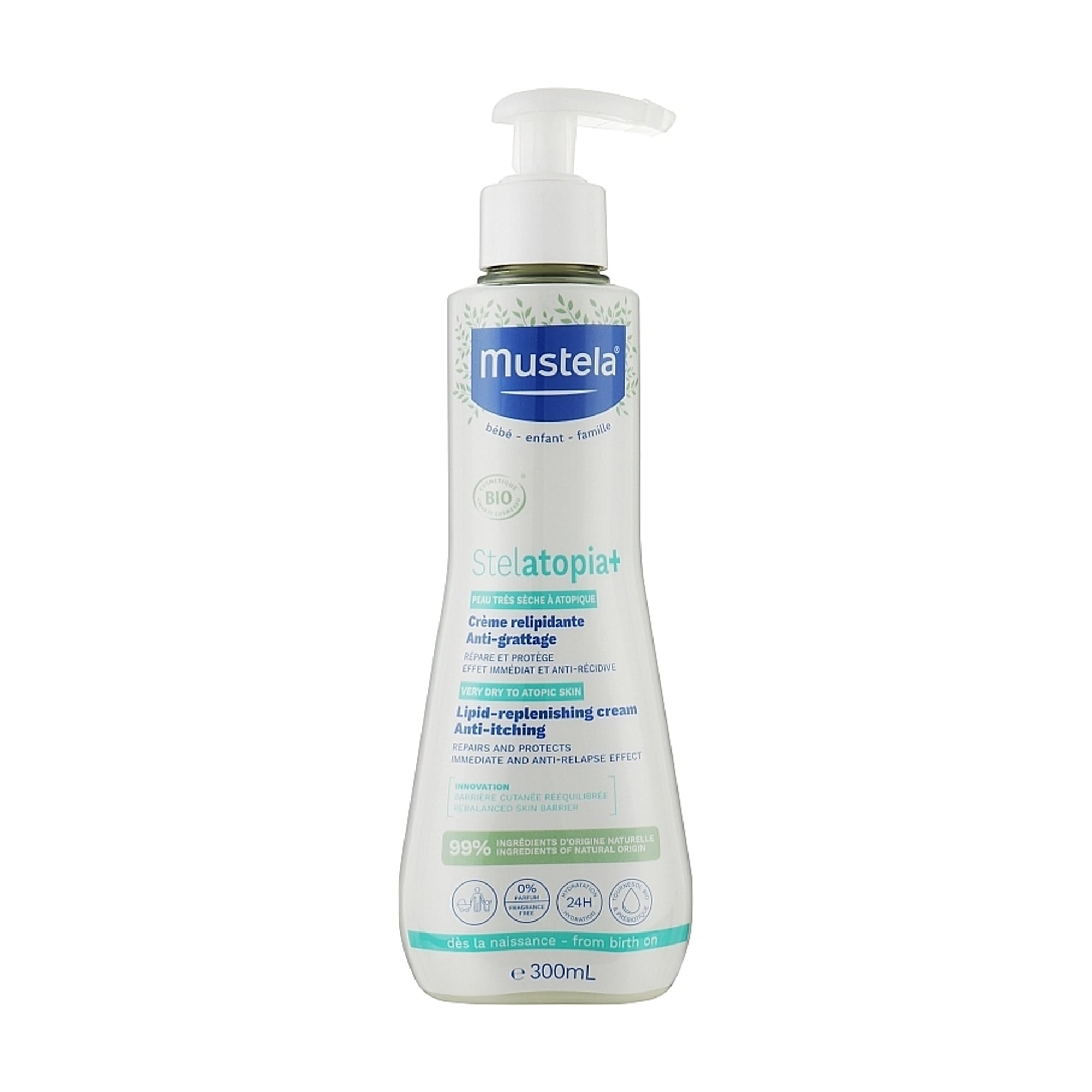 Ліпідовідновлювальний крем проти свербежу Mustela Stelatopia+ Lipid-Replenishing Cream Anti-Itching для дуже сухої та атопічної шкіри, 300 мл