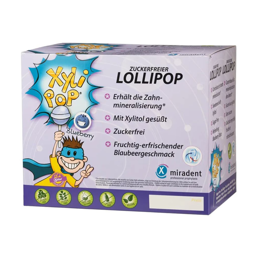 Льодяник на паличці Miradent Xylitol Xylipop Чорниця, з ксилітолом, 50*6 г