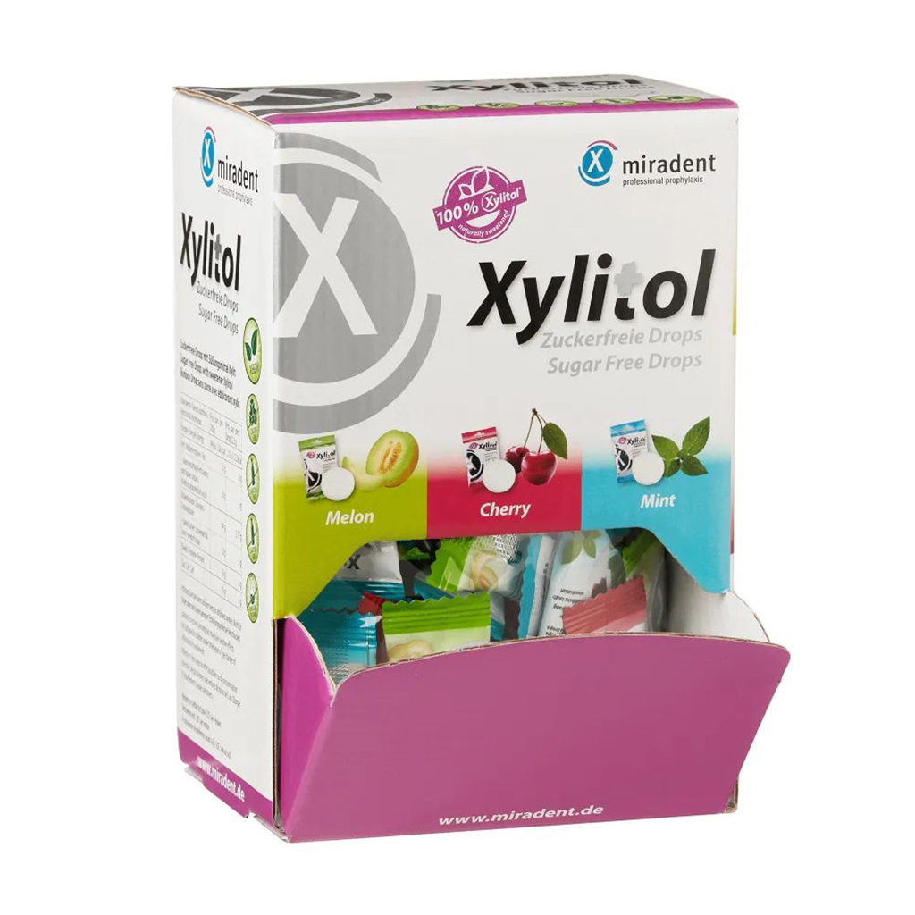 Льодяники Miradent Xylitol Drops Асорті, з ксилітолом, у боксі, 100 шт