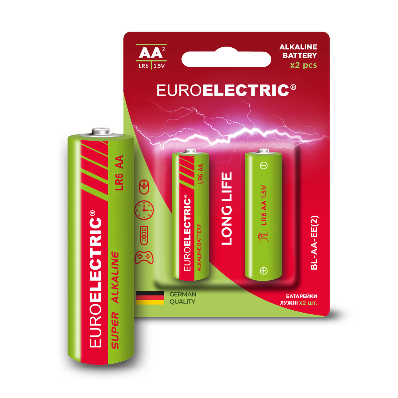 Лужні батарейки Euroelectric AA LR6, 1.5V, 2 шт