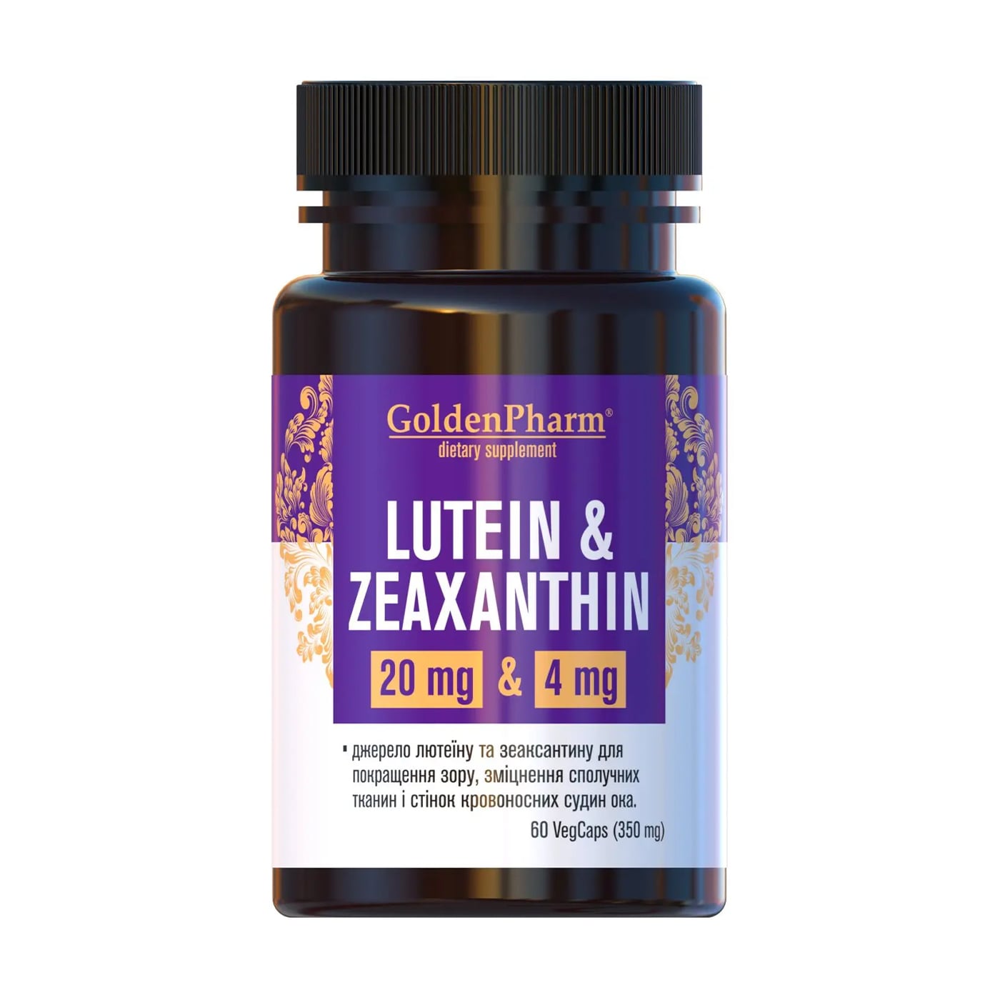 Лютеїн та зеаксантин Golden Pharm Lutein &amp; Zeaxanthin 20 мг + 4 мг, 60 капсул
