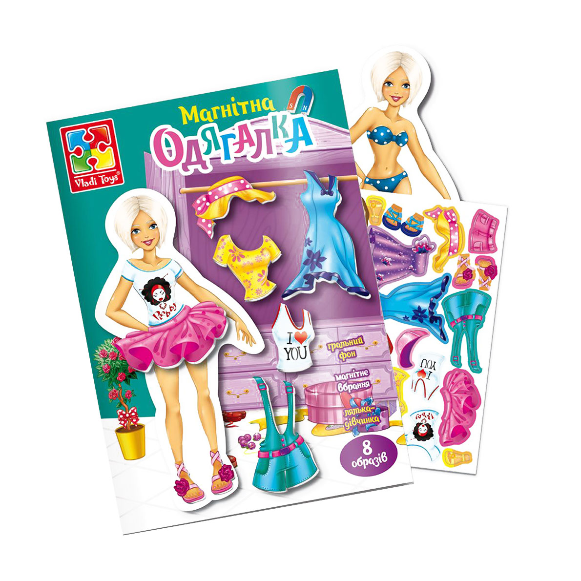 Магнітна гра-одягалка Vladi Toys Блондинка, у папці, українською мовою, від 3 років, 22 деталі (VT3204-30)