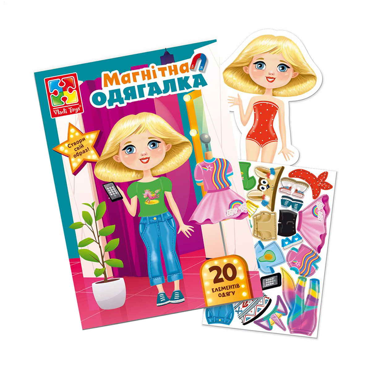 Магнітна гра-одягалка Vladi Toys Trendy Girl у папці, українською мовою, від 3 років, 21 деталь (VT3204-32)