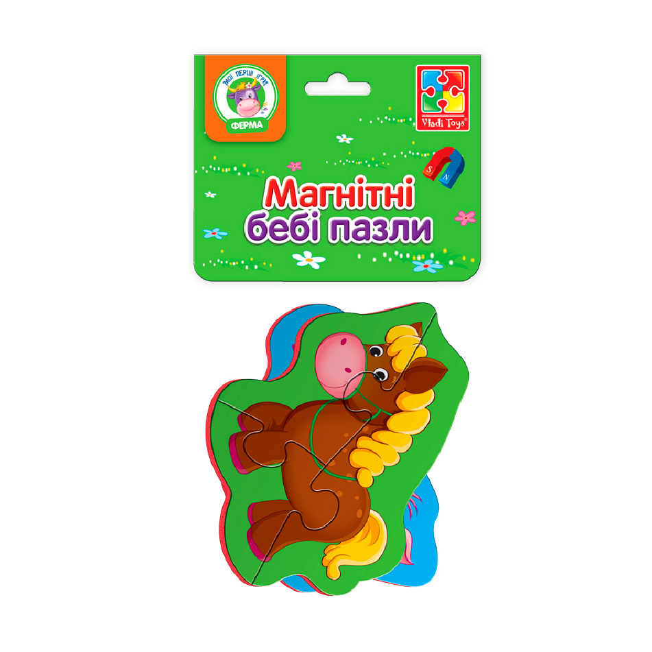 Магнітні бебі пазли Vladi Toys Конячка та порося, від 1 року, 2 картинки, 13.5*1*27 см (VT3208-09)