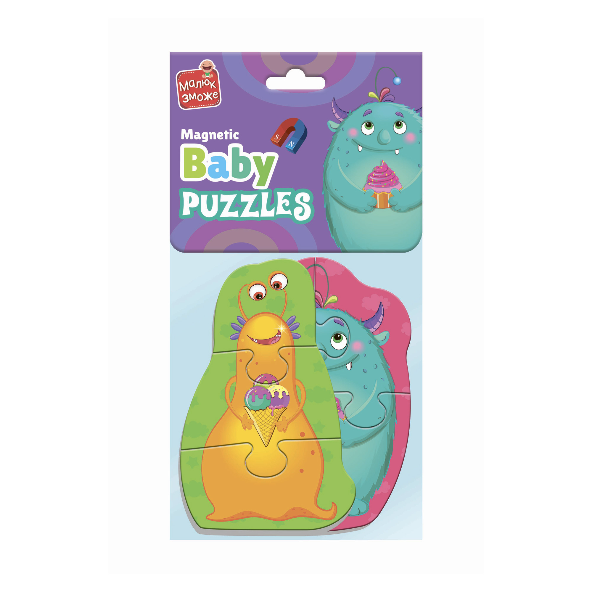 Магнітні бебі пазли Vladi Toys Малюк зможе Монстрики, від 1 року, 2 картинки, 13.5*1*27 см (VT3208-31)
