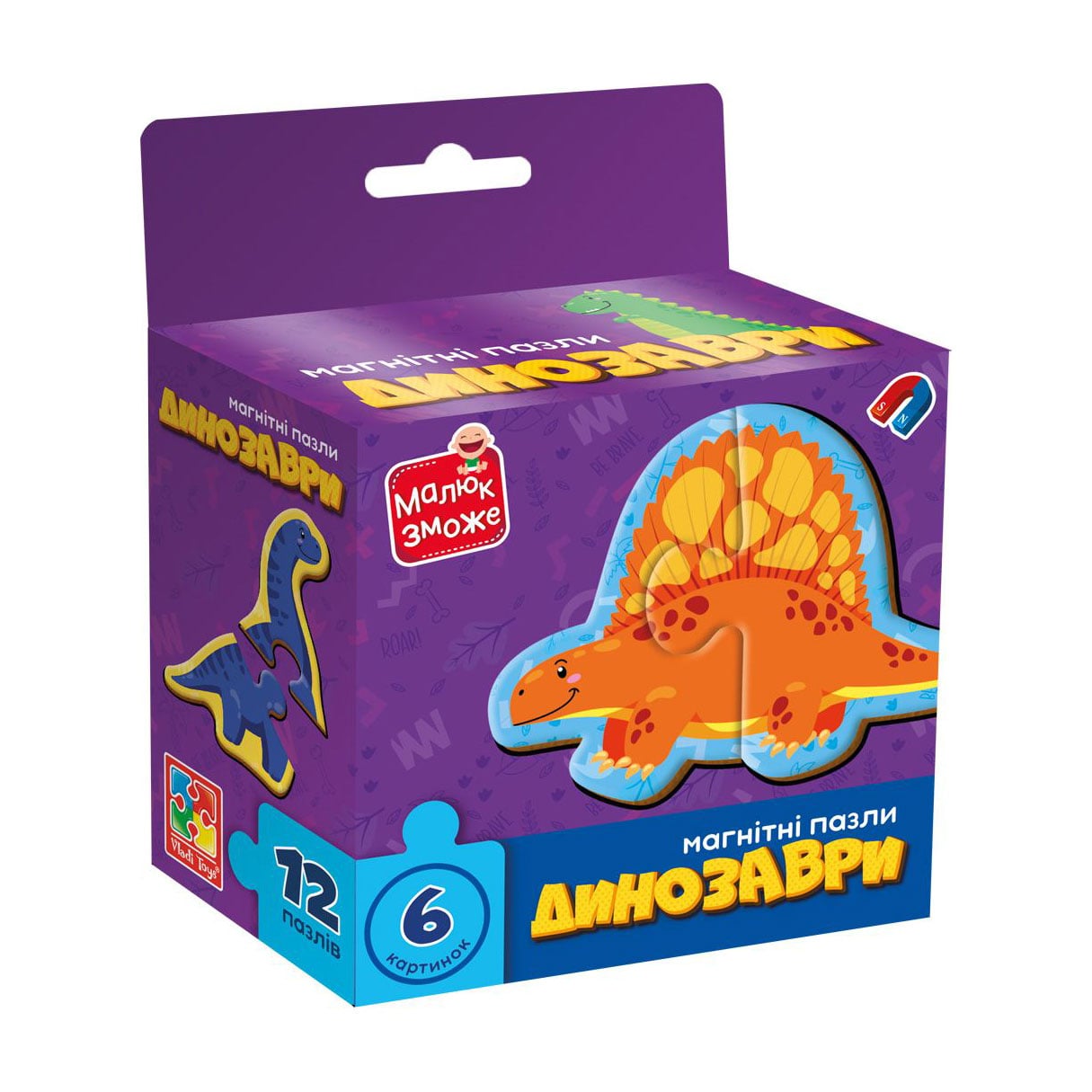 Магнітні пазли Vladi Toys Динозаври, від 3 років, 12 деталей (VT1733-01)