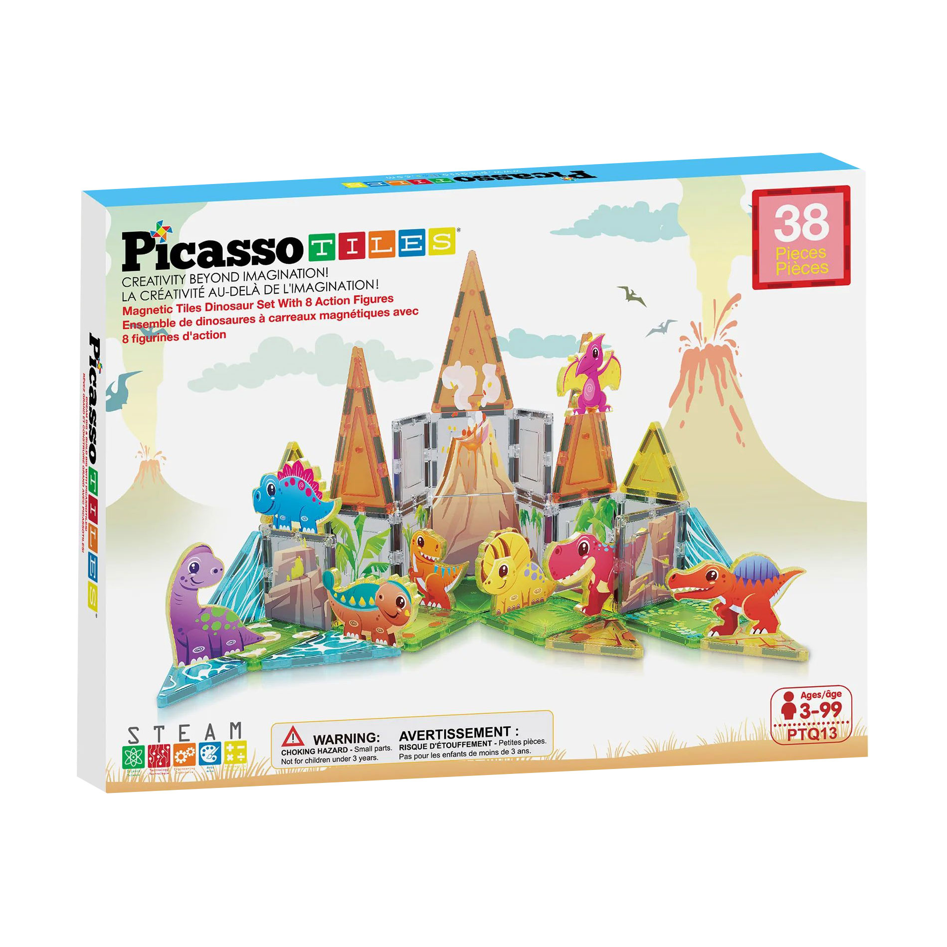 Магнітний конструктор Picasso Tiles Dino World Magnetic Tiles Adventure Set, 38 деталей, від 3 років (PTQ13)