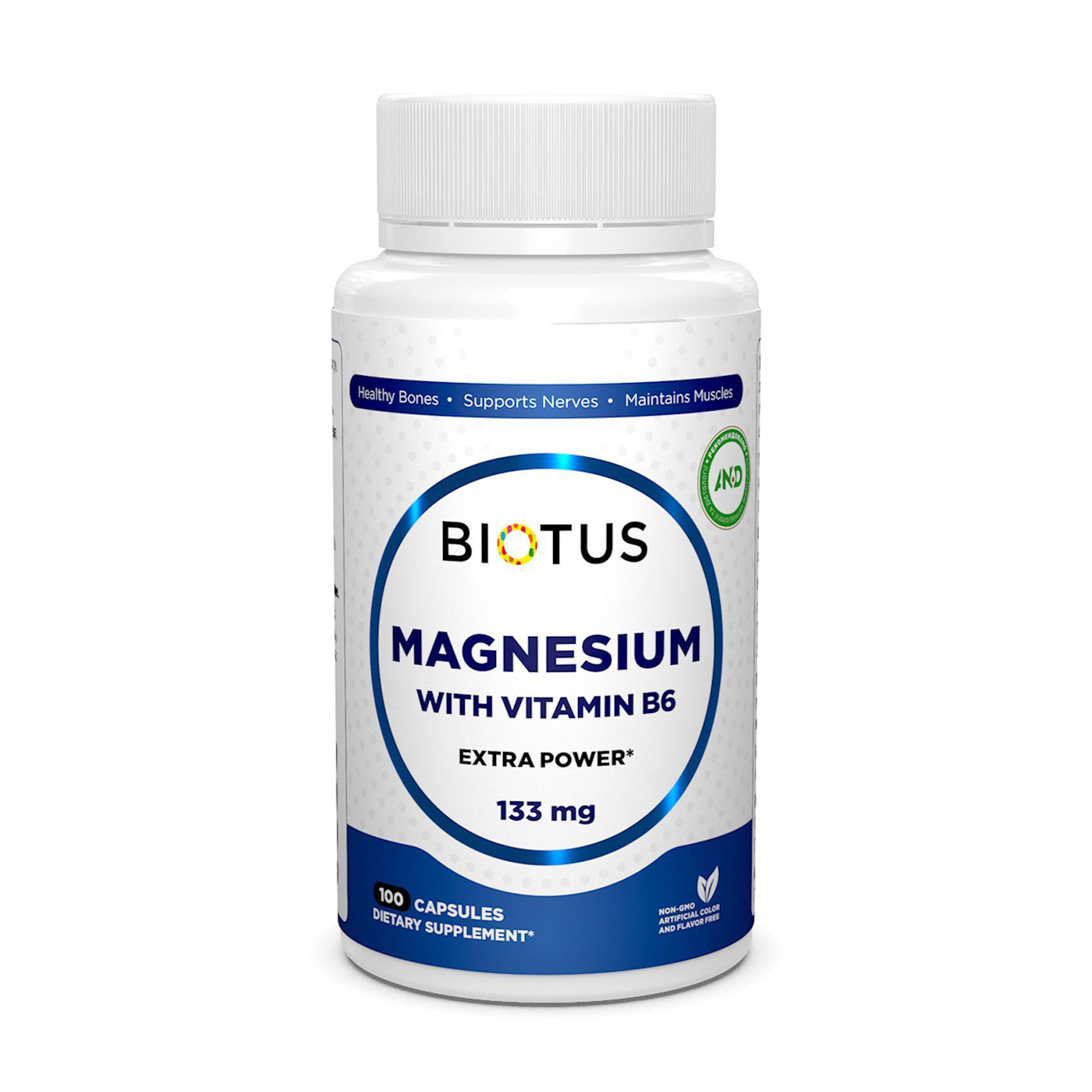 Магній Biotus Magnesium with Vitamin B6, екстра сильний, з вітаміном В6, 133 мг, 100 капсул