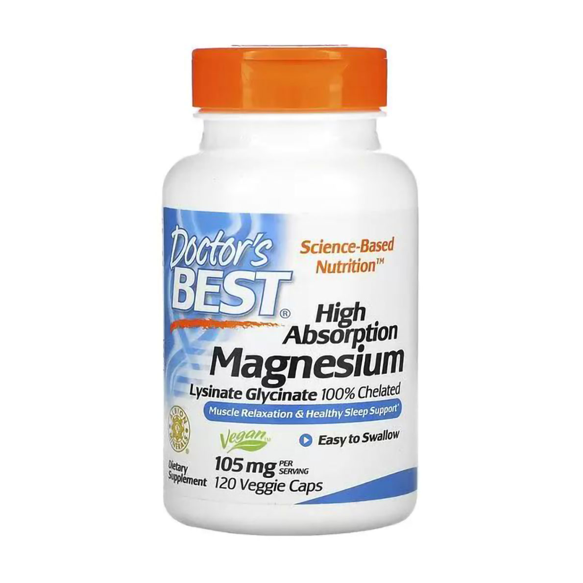 Магній Doctor's Best High Absorption Magnesium 105 мг, 120 рослинних капсул