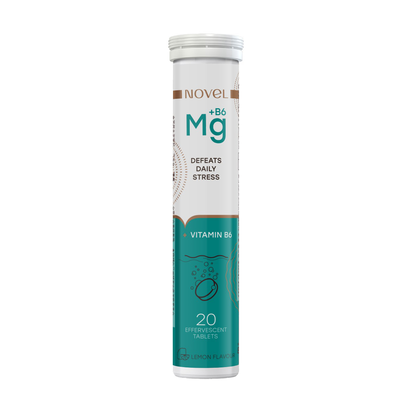 Магній та вітамін Б6 Novel Defeats Daily Stress Magnesium With Vitamin B6 зі смаком лимону, 20 шипучих таблеток