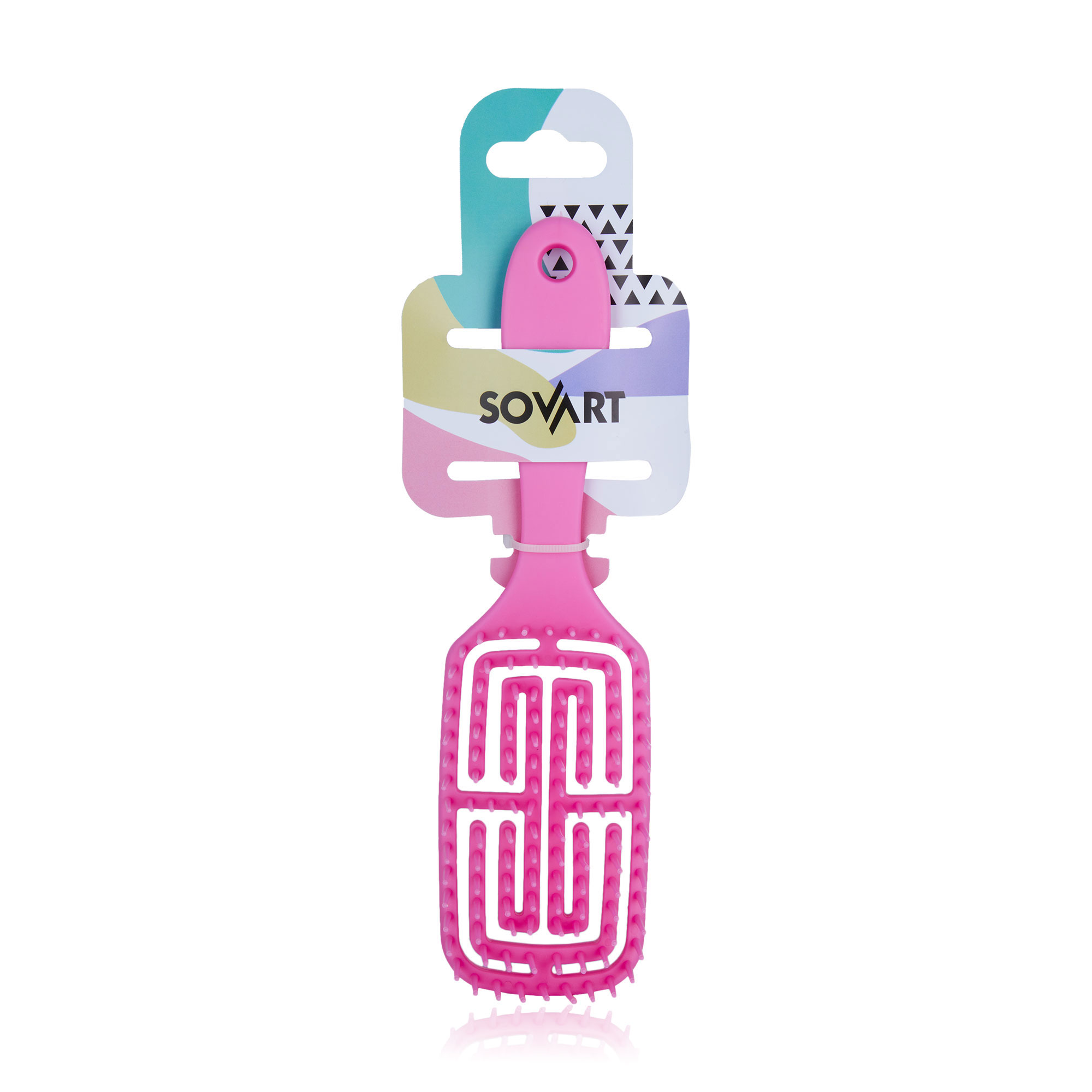 Масажна щітка для волосся Sovart Лабіринт, з ручкою, рожева, 1 шт