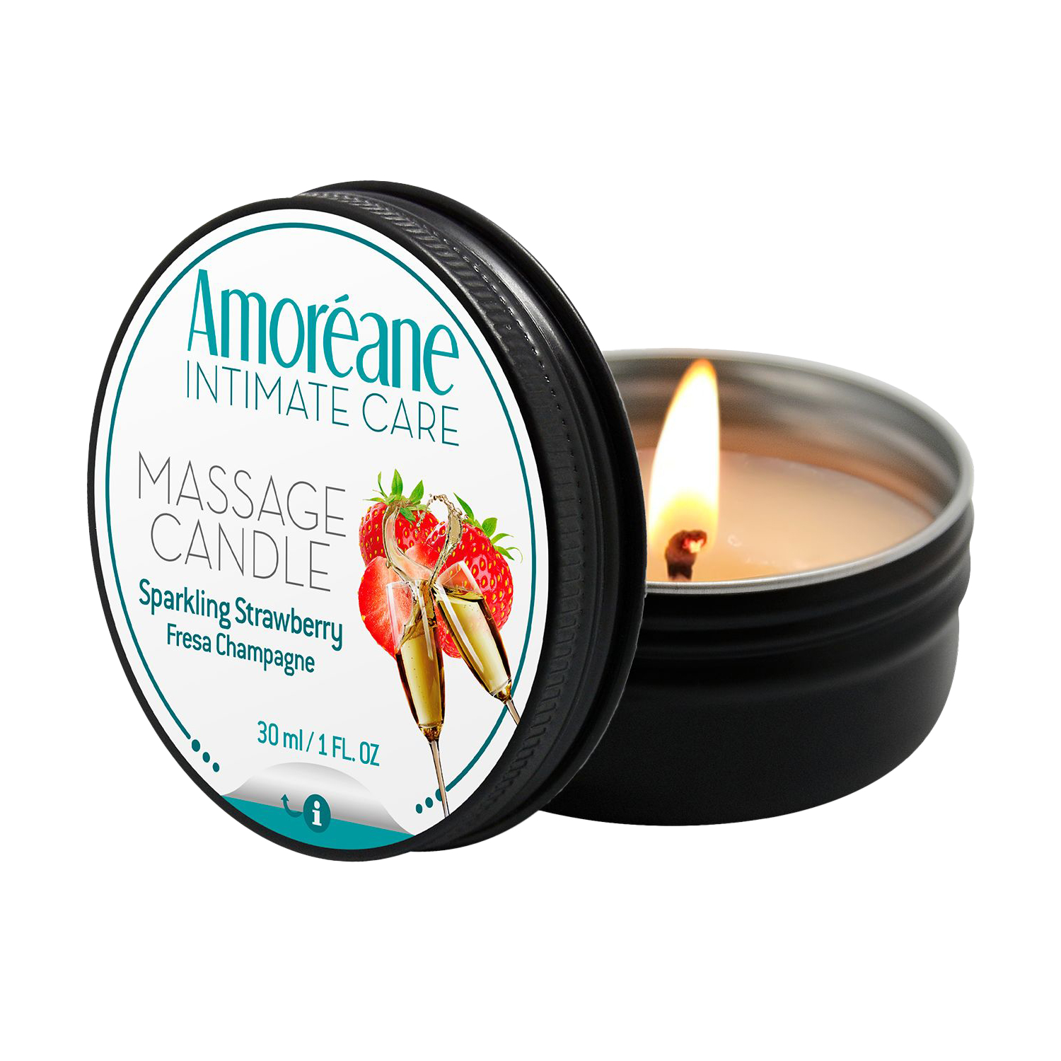 Масажна свічка для тіла Amoreane Massage Candle з ароматом полуниці з шампанським, 30 мл