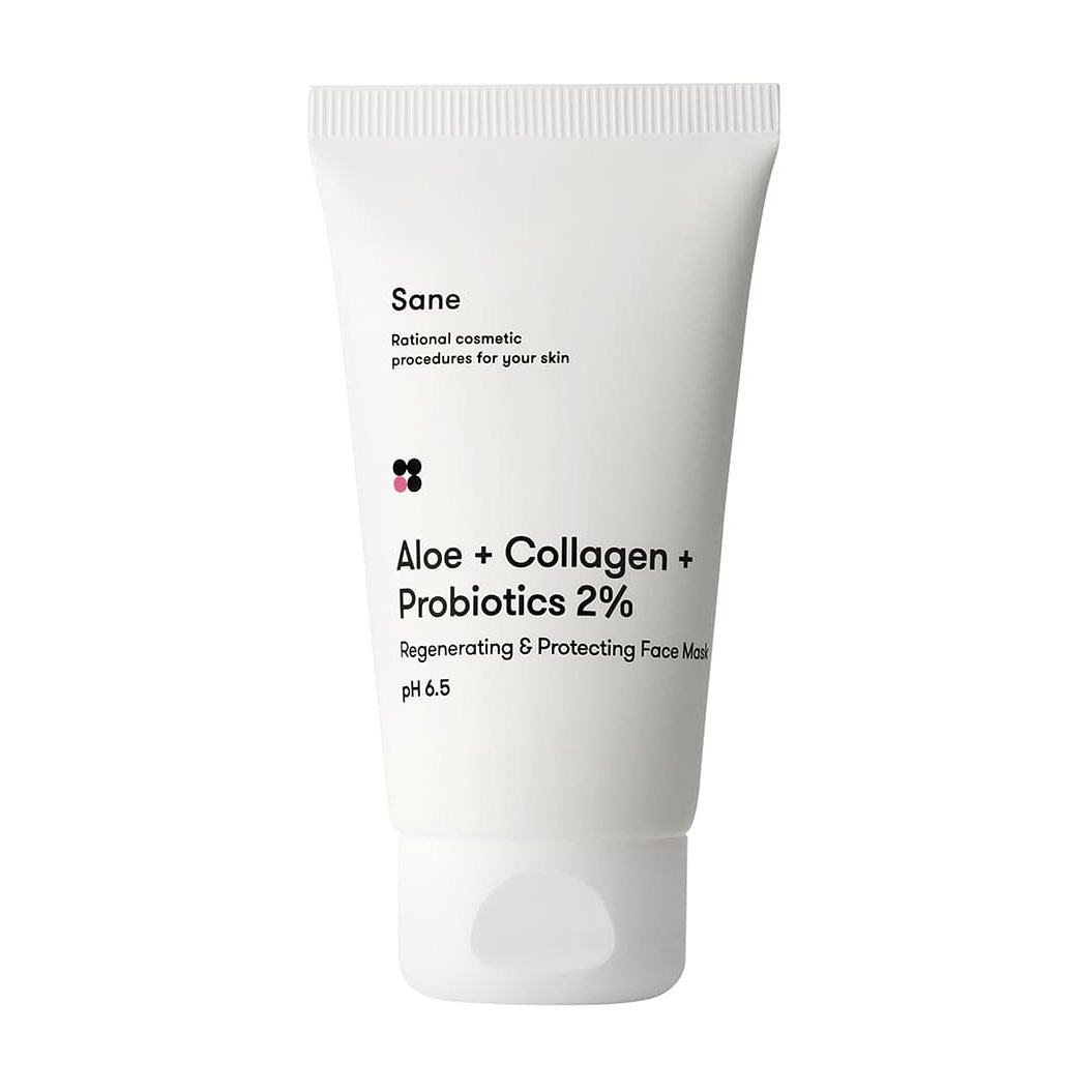 Маска для обличчя Sane Aloe + Collagen + Probiotics 2% Regenerating Protecting Face Mask, 75 мл