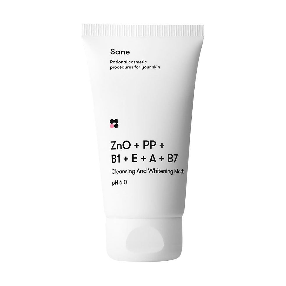 Маска для обличчя Sane Cleansing And Whitening Mask очищувальна та відбілювальна, з ZnO + PP + B1+E+A+B7, 75 мл