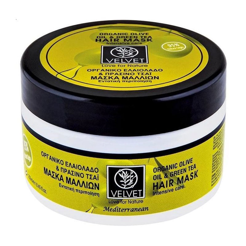 Маска для волосся Velvet Love for Nature Organic Olive Oil &amp; Green Tea Hair Mask Інтенсивний догляд, 250 мл