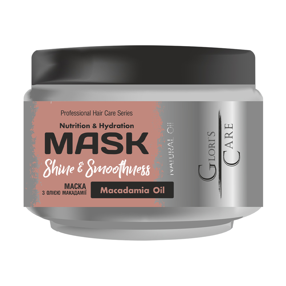Маска Glori's Care Shine &amp; Smoothness Mask для блиску та гладкості волосся, з олією макадамії, 500 мл