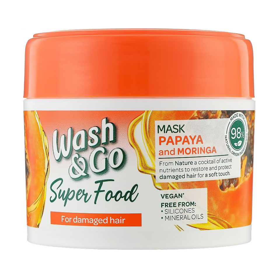 Маска Wash&amp;Go Super Food Mask для пошкодженого волосся, з папайя та морінга, 300 мл