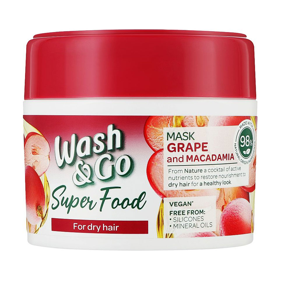 Маска Wash&amp;Go Super Food Mask для сухого волосся, з виноградом та макадамією, 300 мл