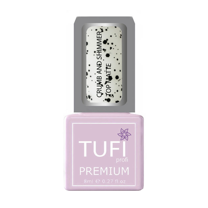 Матовий топ для гель-лаку Tufi profi Premium Crumb And Shimmer Top Matte з шимером та дрібною крихтою, 8 мл