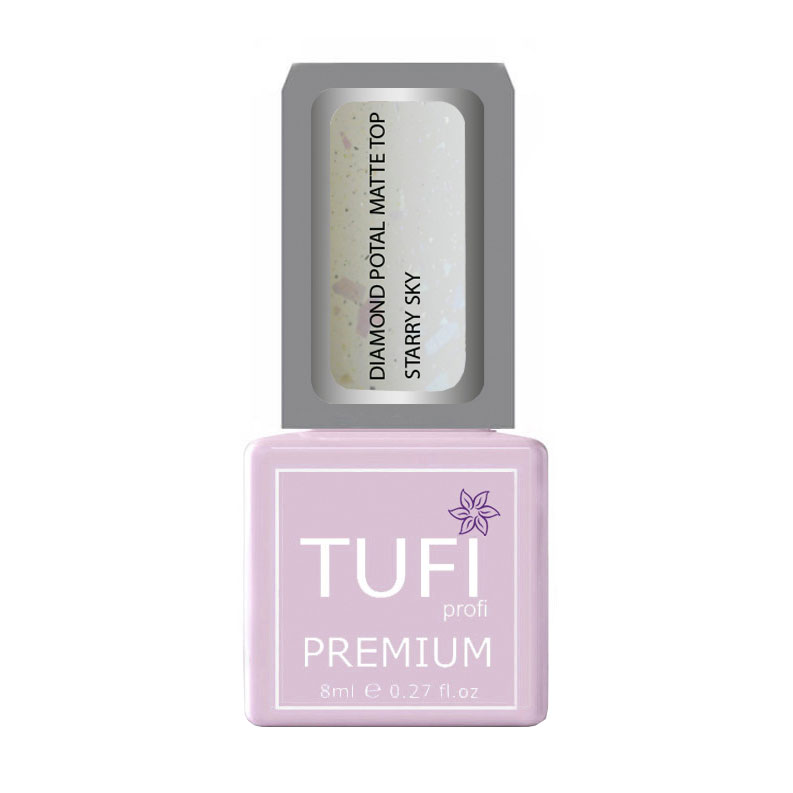 Матовий топ для гель-лаку Tufi profi Premium Diamond Potal Matte Top з поталлю та шимером, Зоряне небо, 8 мл