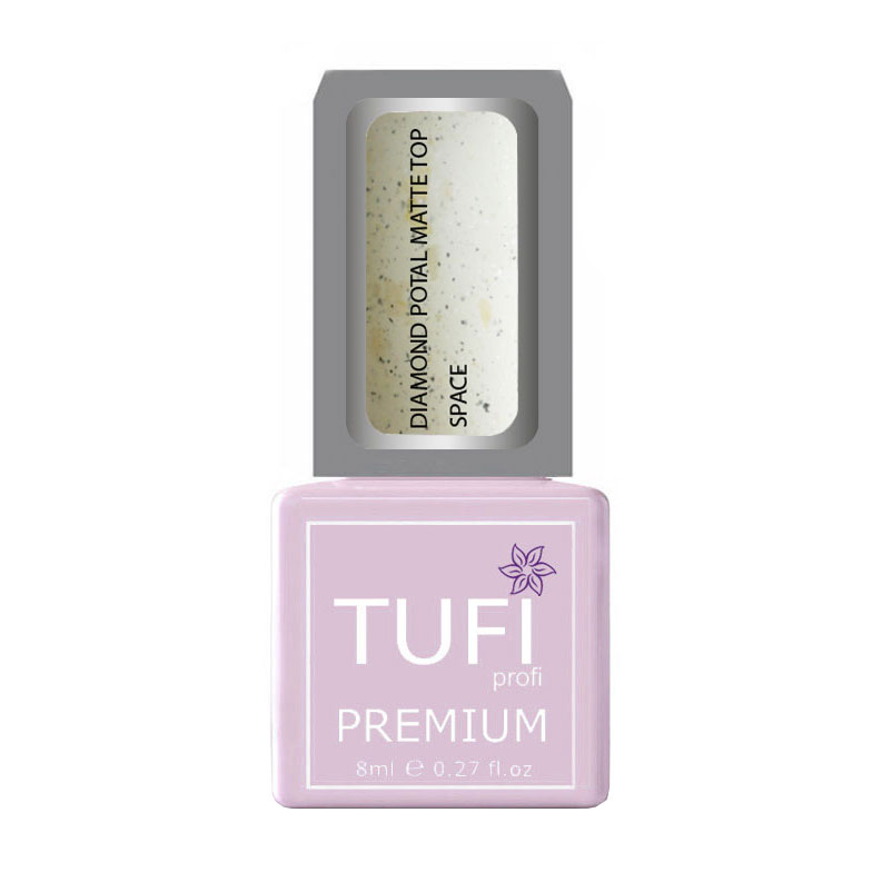 Матовий топ для гель-лаку Tufi profi Premium Diamond Potal Matte Top з поталлю та шимером, Космос, 8 мл