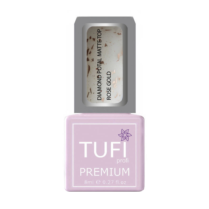 Матовий топ для гель-лаку Tufi profi Premium Diamond Potal Matte Top з поталлю та шимером, Рожеве золото, 8 мл