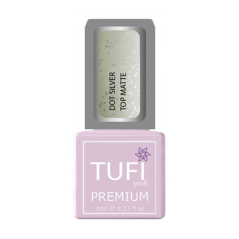 Матовий топ для гель-лаку Tufi profi Premium Dot Silver Top Matte з дрібною крихтою, 8 мл