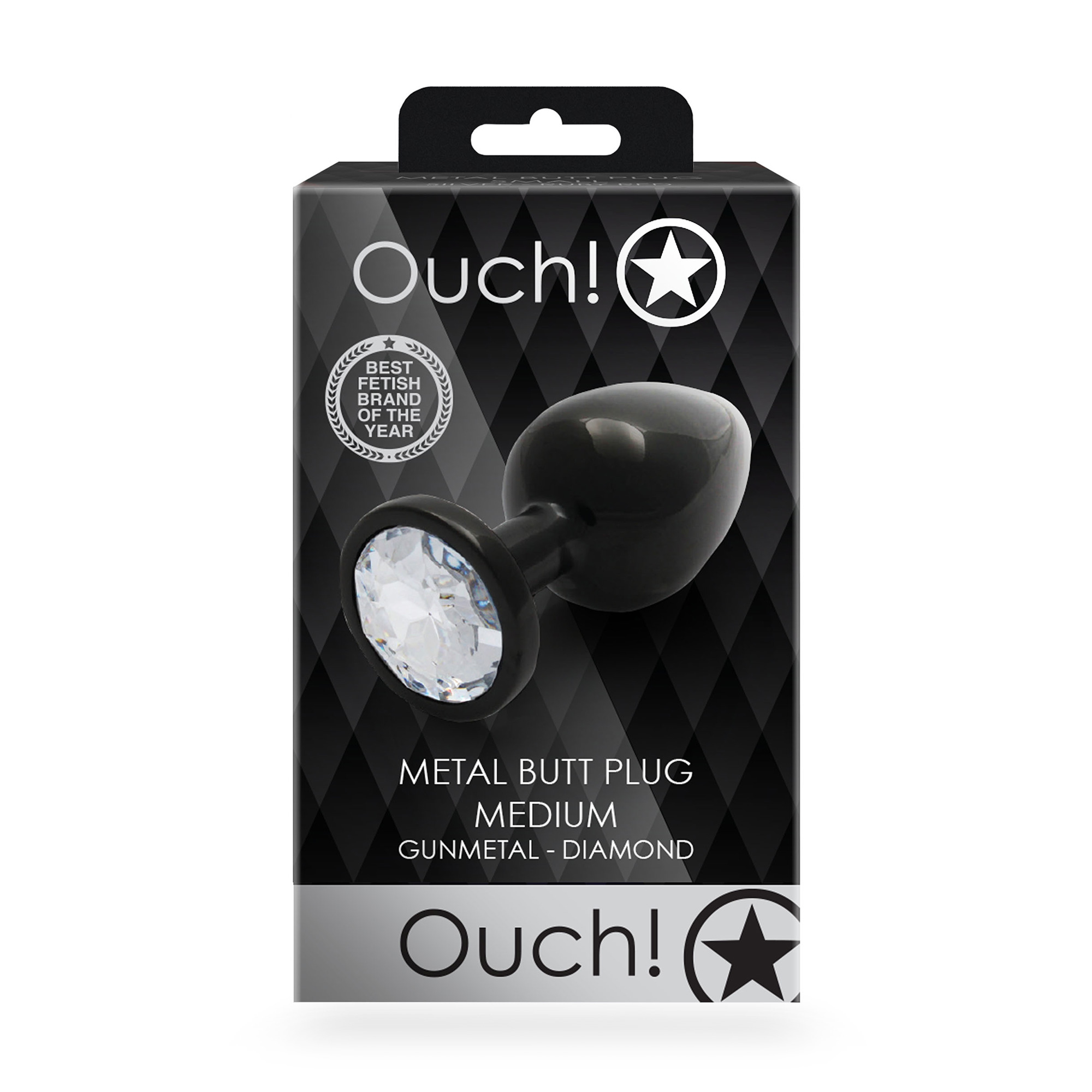 Металева анальна пробка Ouch! Round Gem, розмір M, чорно-біла, 1 шт