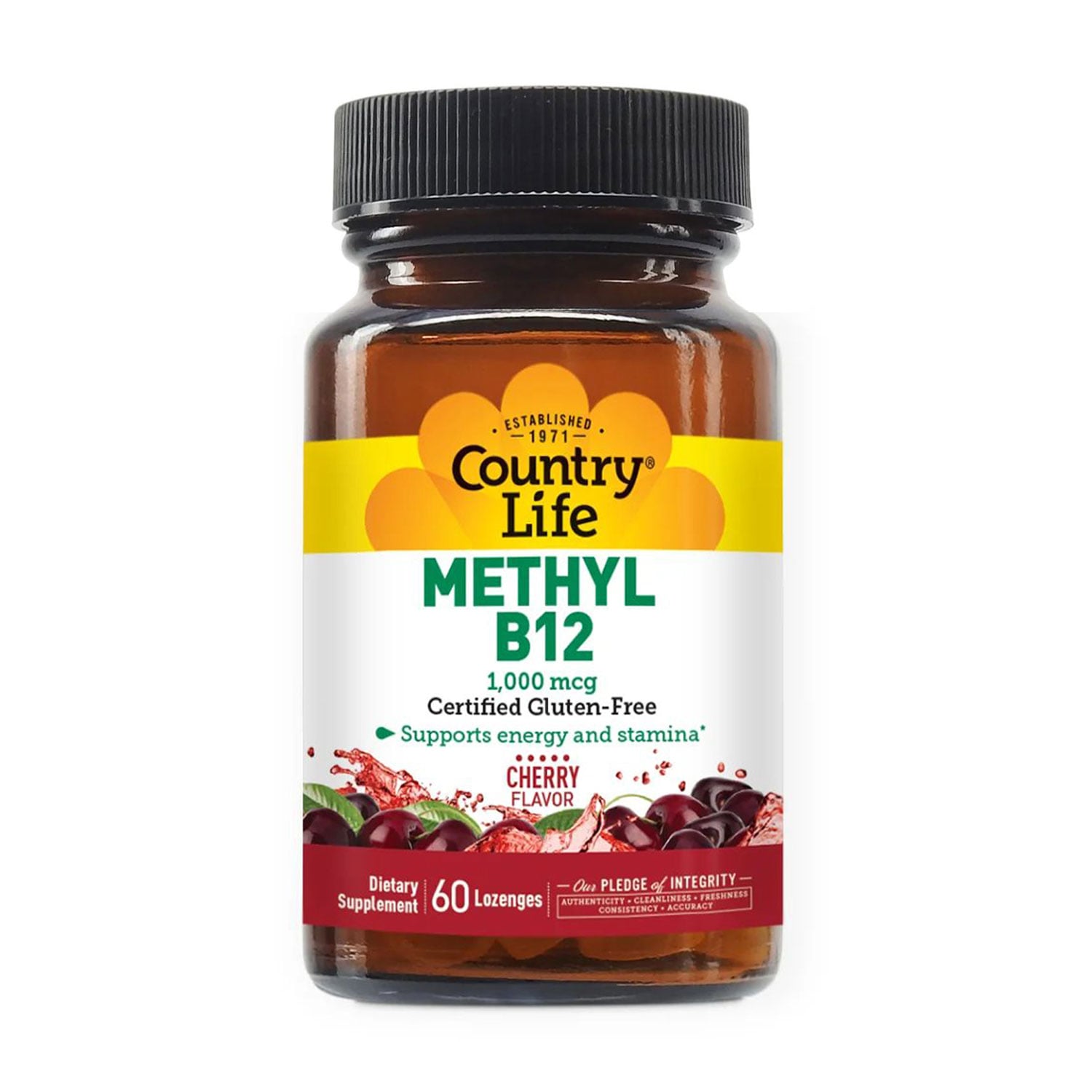 Метил В12 Country Life Methyl B12, 1000 мкг, зі смаком вишні, 60 льодяників