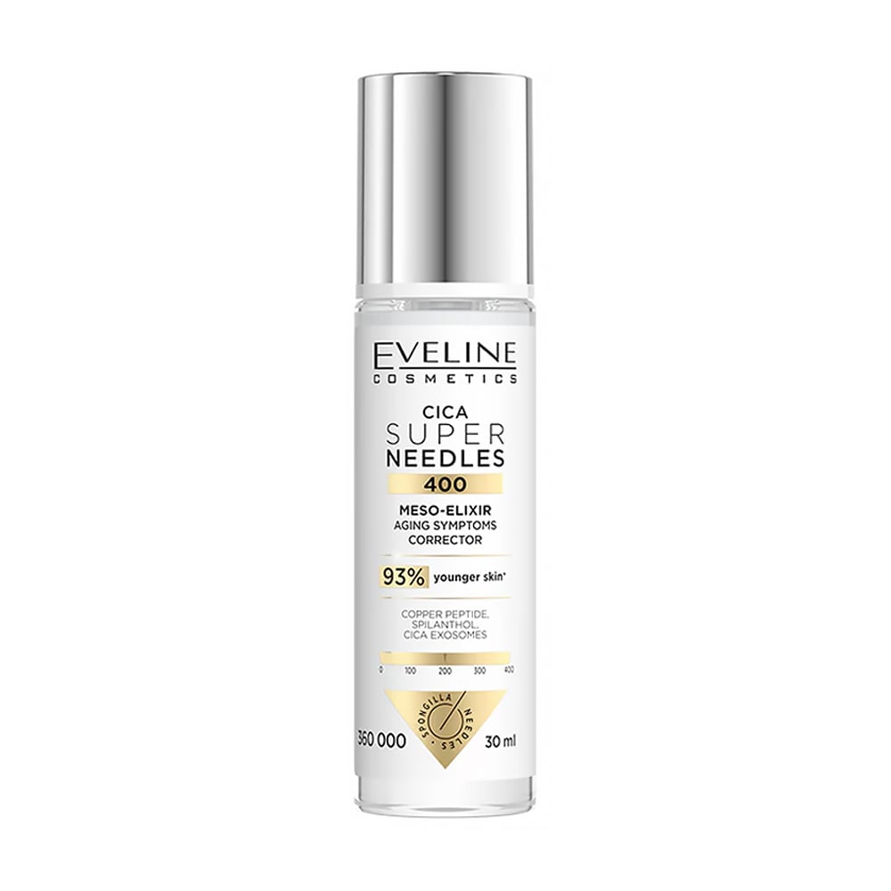 Мезо-еліксир коректор ознак старіння шкіри обличчя Eveline Cosmetics Cica Super Needles 400, 30 мл