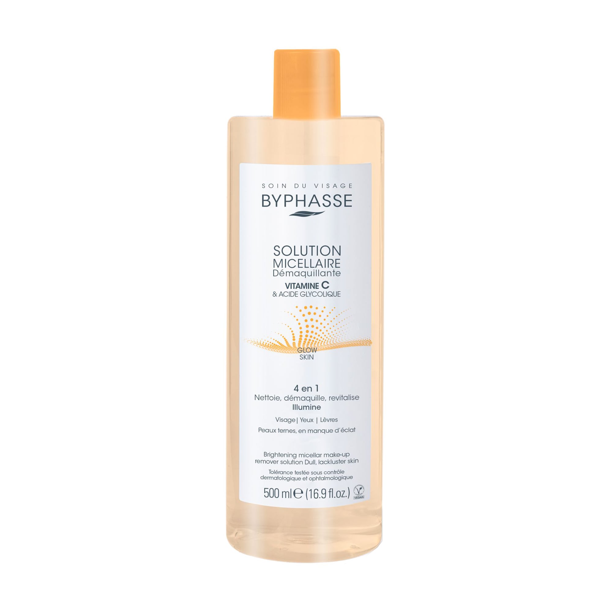 Міцелярна вода Byphasse Glow Skin Micellar Make-Up Remover Solution з вітаміном С та гліколевою кислотою, 500 мл