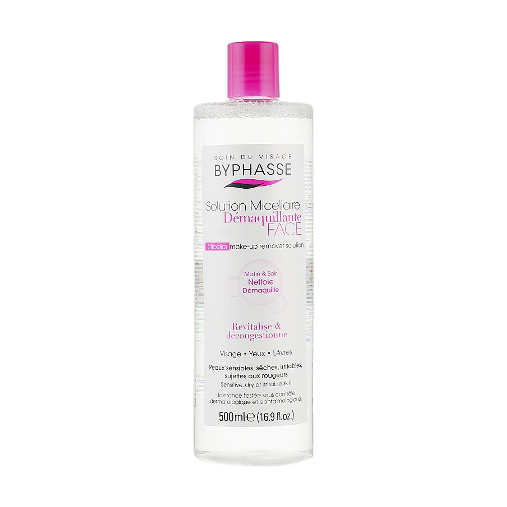 Міцелярна вода для очищення обличчя Byphasse Micellar Make-up Remover Solution для чутливої, сухої та інтолерантної шкіри, 500 мл