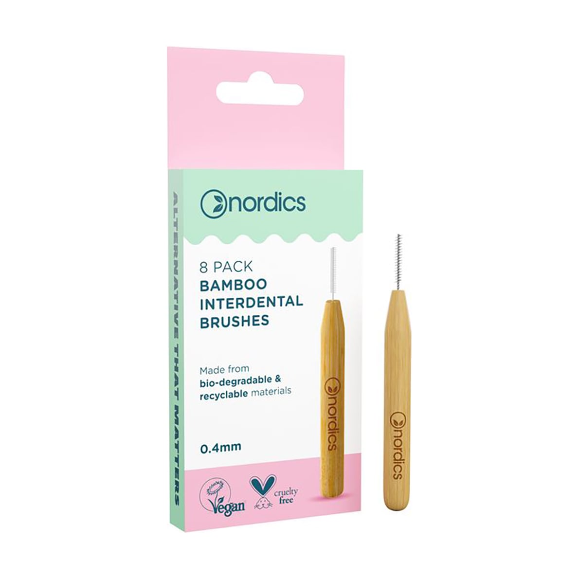 Міжзубні йоржики Nordics Bamboo Interdental Brushes, 0.4 мм, 8 шт