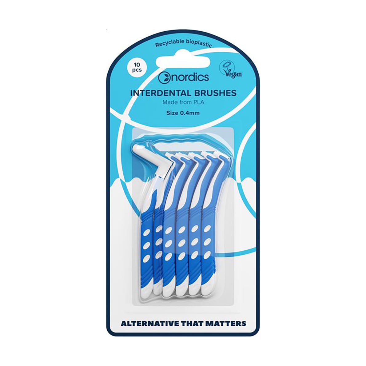 Міжзубні йоржики Nordics Interdental Brushes L-подібної форми, блакитні, 0.4 мм, 10 шт