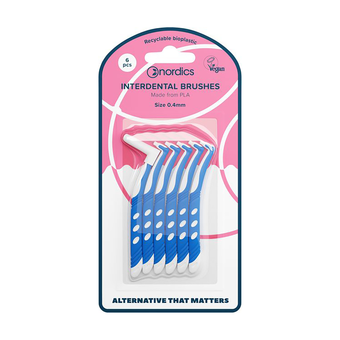 Міжзубні йоржики Nordics Interdental Brushes L-подібної форми, блакитні, 0.4 мм, 6 шт