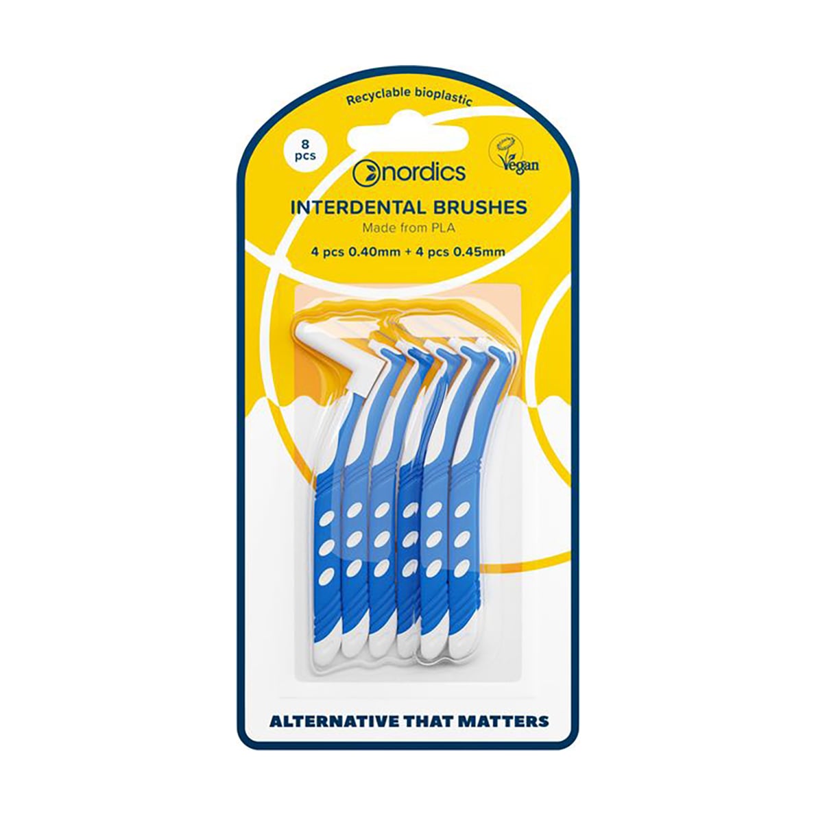 Міжзубні йоржики Nordics Interdental Brushes L-подібної форми, блакитні, 4*0.4 мм + 4*0.45 мм