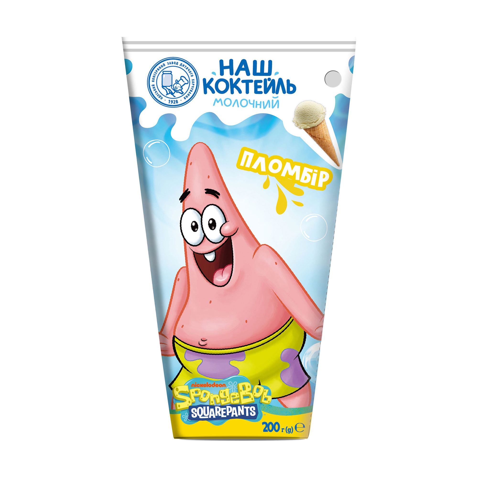 Молочний коктейль Наш коктейль SpongeBob SquarePants Пломбір, 200 г