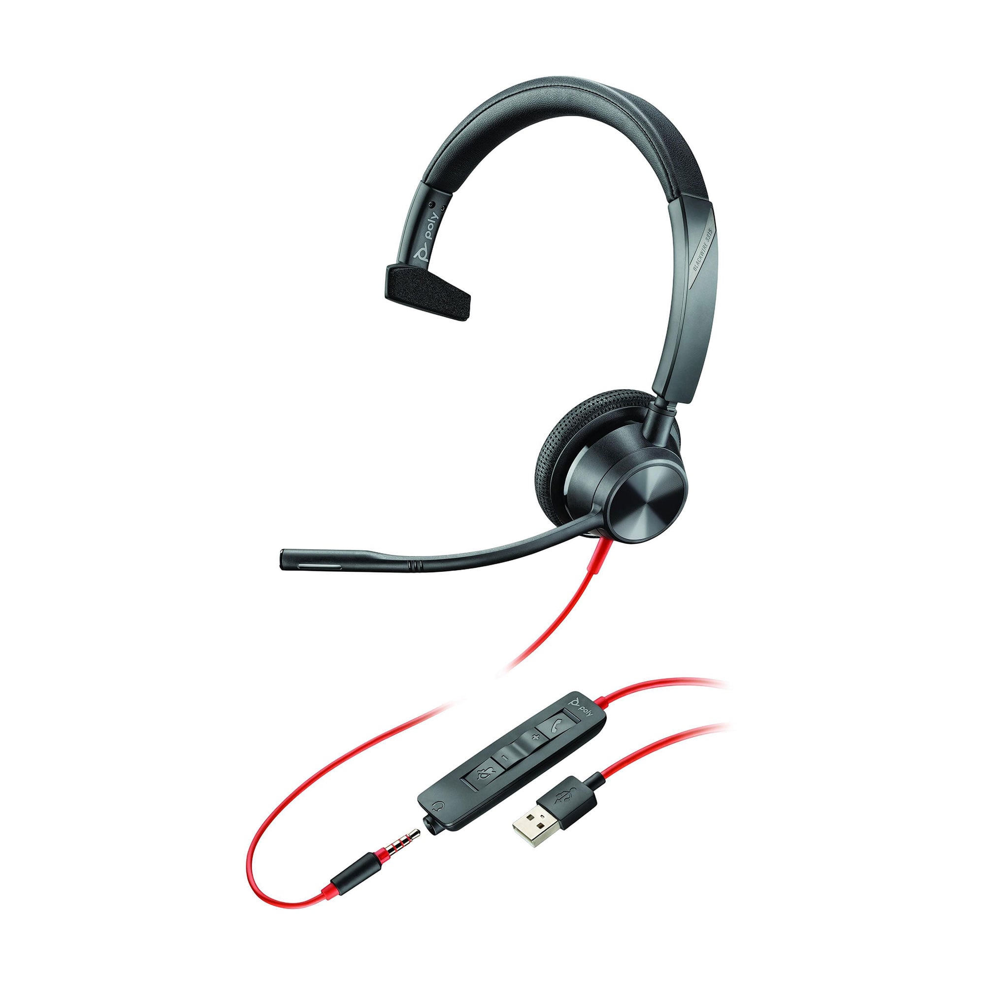 Моно-гарнітура дротова Poly Blackwire 3315 USB-A/3.5 Mini-Jack чорна (76J12AA)