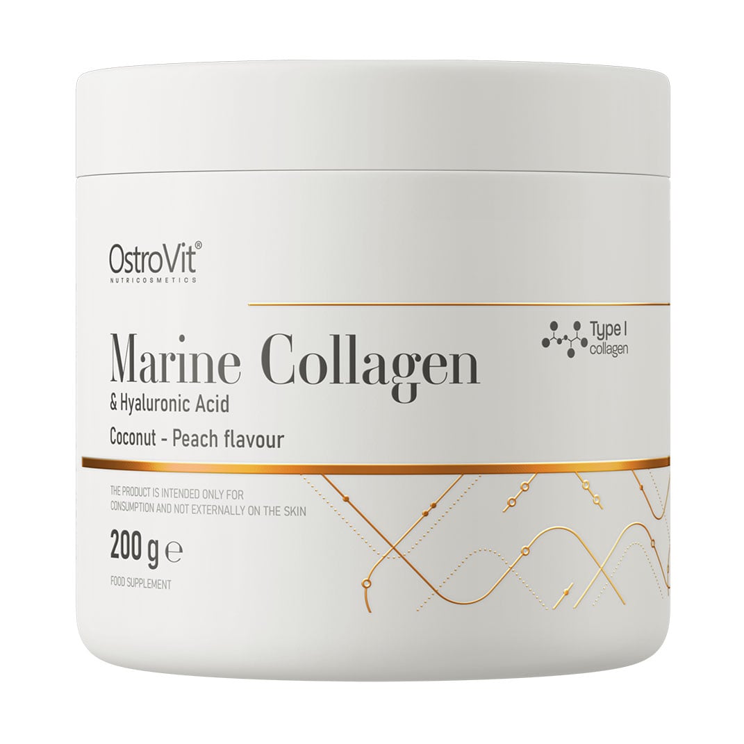 Морський колаген з гіалуроновою кислотою OstroVit Marine Collagen + Hyaluronic Acid за смаком кокосу та персику, в порошку, 200 г