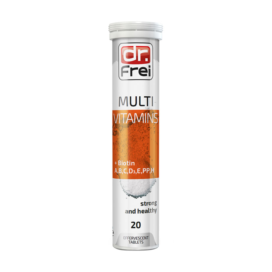 Мультивітамінний комплекс Dr. Frei Multivitamin Біотин + А, В, С, D3, E, PP, H, 20 шипучих таблеток